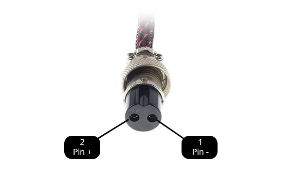 Schéma de la connectique du connecteur GX16 de ce câble d'alimentation